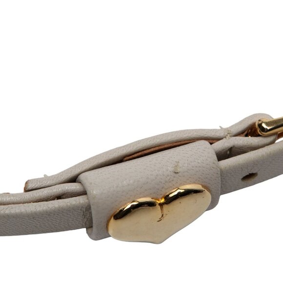 Vintage Beverly Hamburg Skinny Leather Belt  Gold Heart Beige Made in Canada - Picture 6 of 14